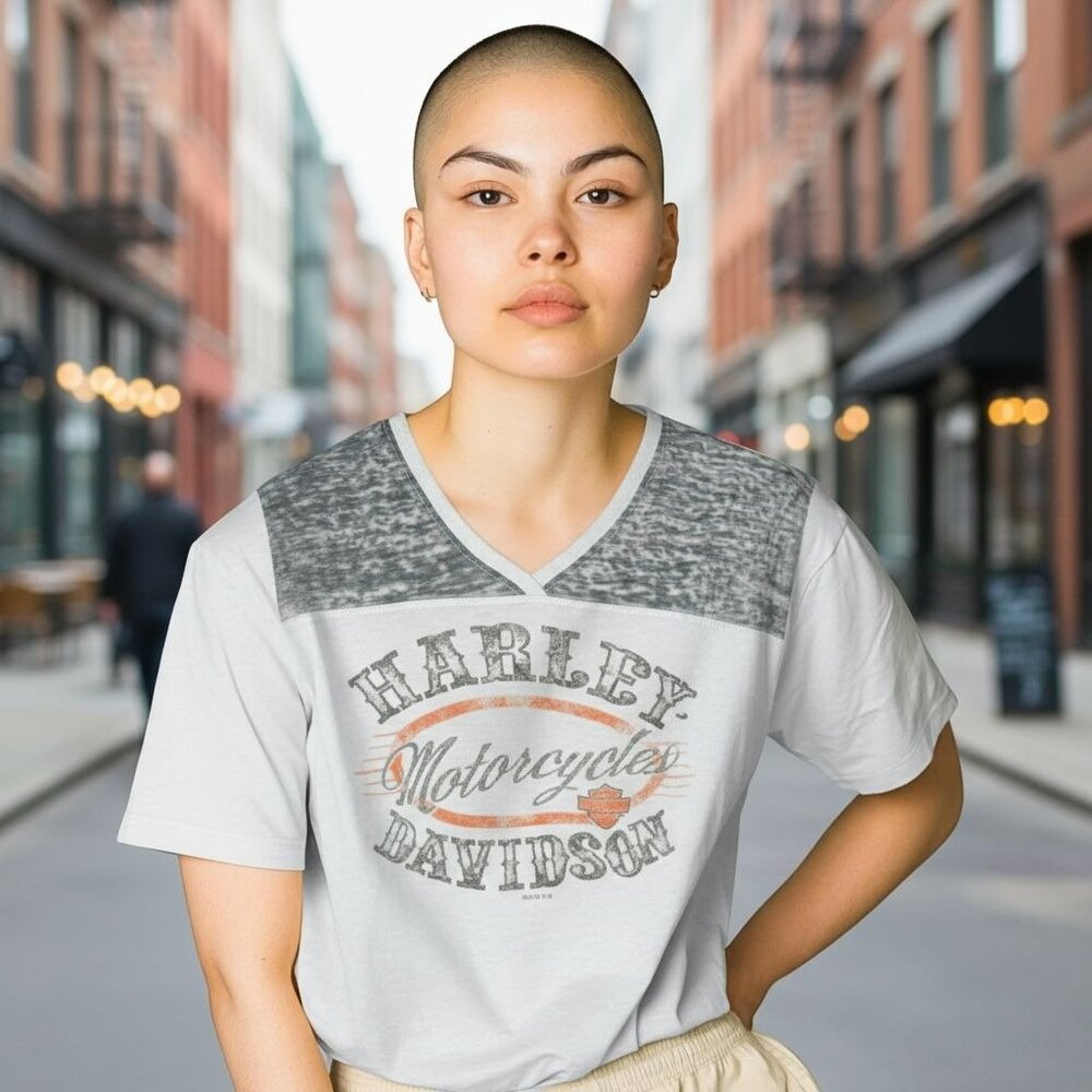Harley-Davidson Motorcycles 2013 Womens V-Neck T-Shirt M Gray/White